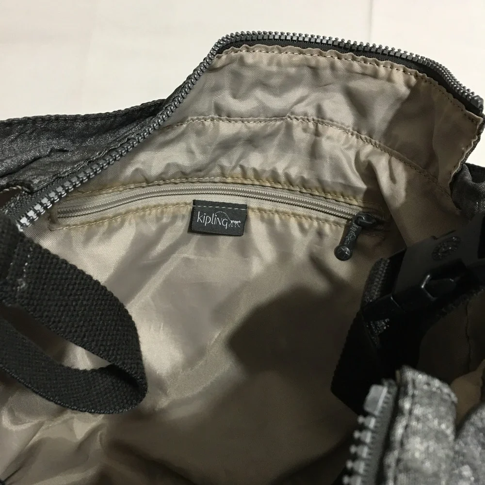 Kipling Messenger Bag Unisex Gray Metallic Crinkle Nylon Crossbody